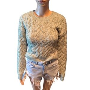 Jessica Simpson Pastel Mint Cable Knit Crewneck Sweater